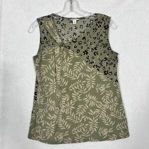Cato Women's Sz XS X-Small O love & Beige Floral Top Off-Center V-Neck (F)